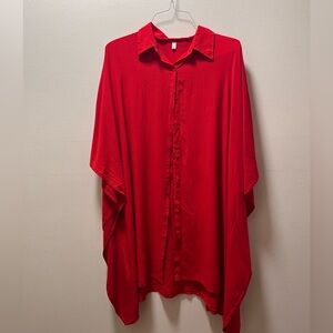 EKOUAER Vibrant Button-Up Poncho Style Comfy Soft Pajama Shirt, Size 3X, Red